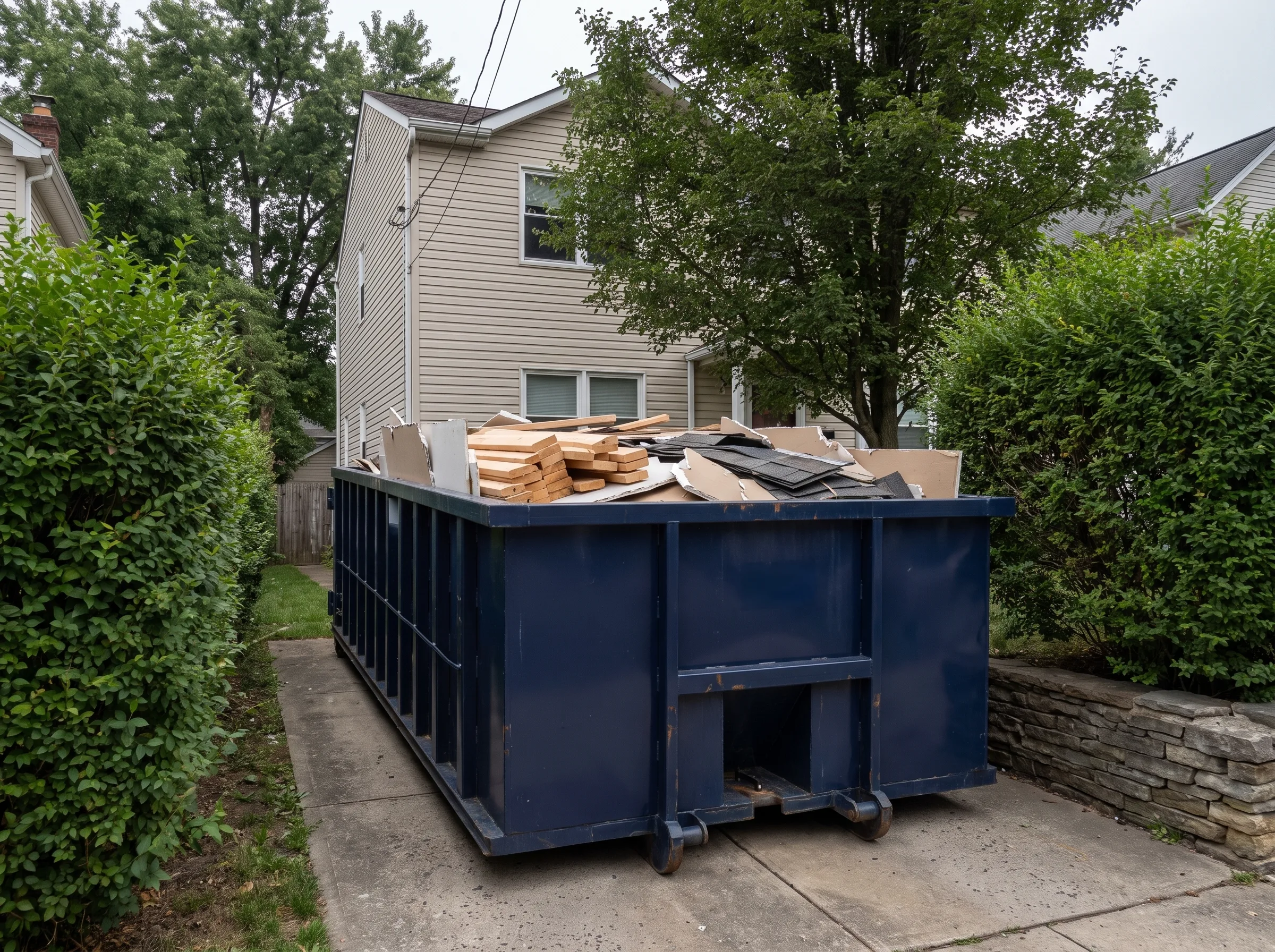 Roll-off dumpster being loaded in Saratoga County, NY